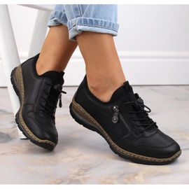 Chaussures à enfiler en cuir Rieker W RKR609 noir