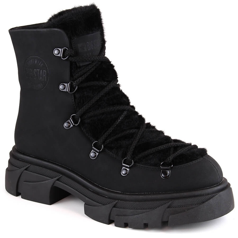 Bottes pour femmes sur la plate-forme lacées avec de la fourrure noire Big Star MM274572 le noir
