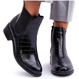Boots Cuir Chelsea Boots Motif Animal Noir Daina le noir