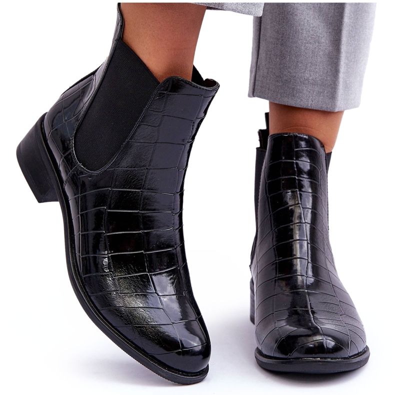 Boots Cuir Chelsea Boots Motif Animal Noir Daina le noir