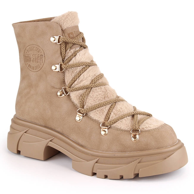 Bottes pour femmes à plateforme lacées de fourrure beige Big Star MM274573