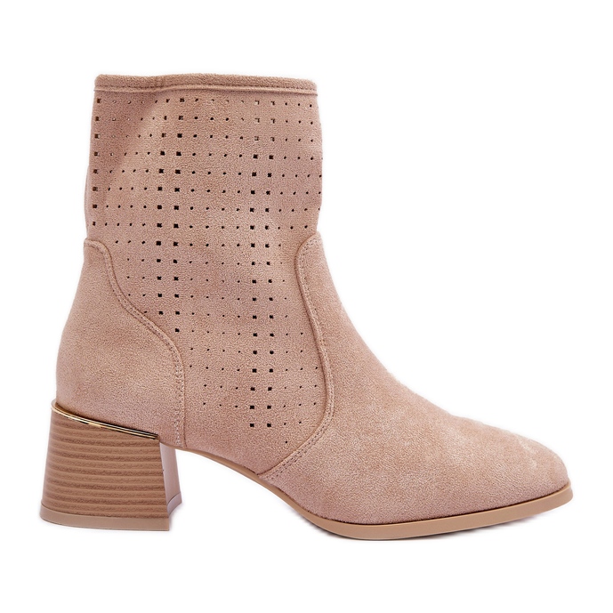 Boots Talon Ajouré Daim Perles Beiges