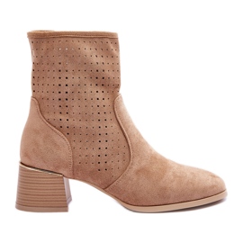 PG1 Boots Talon Ajouré Daim Perles Beige Foncé