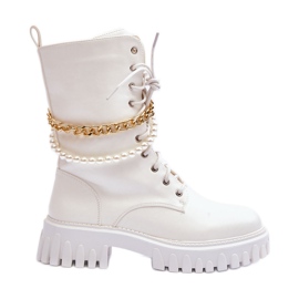 Travailleurs de grande taille en cuir avec chaîne White Nameer blanc