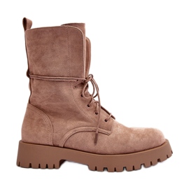 Bottes Worker Suede Talon Plat Beige Jence