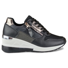 Élégantes chaussures de sport compensées noires le noir Élégantes chaussures de sport compensées noires le noir