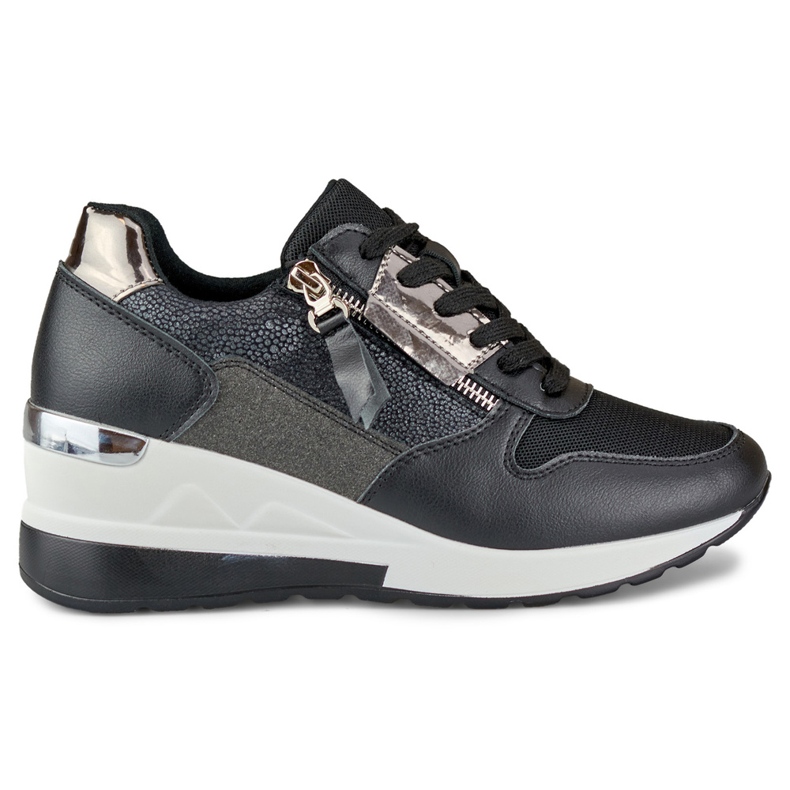 Élégantes chaussures de sport compensées noires le noir Élégantes chaussures de sport compensées noires le noir