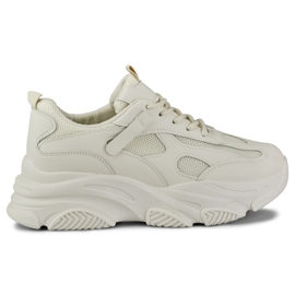 Baskets femme beiges à semelle épaisse noir