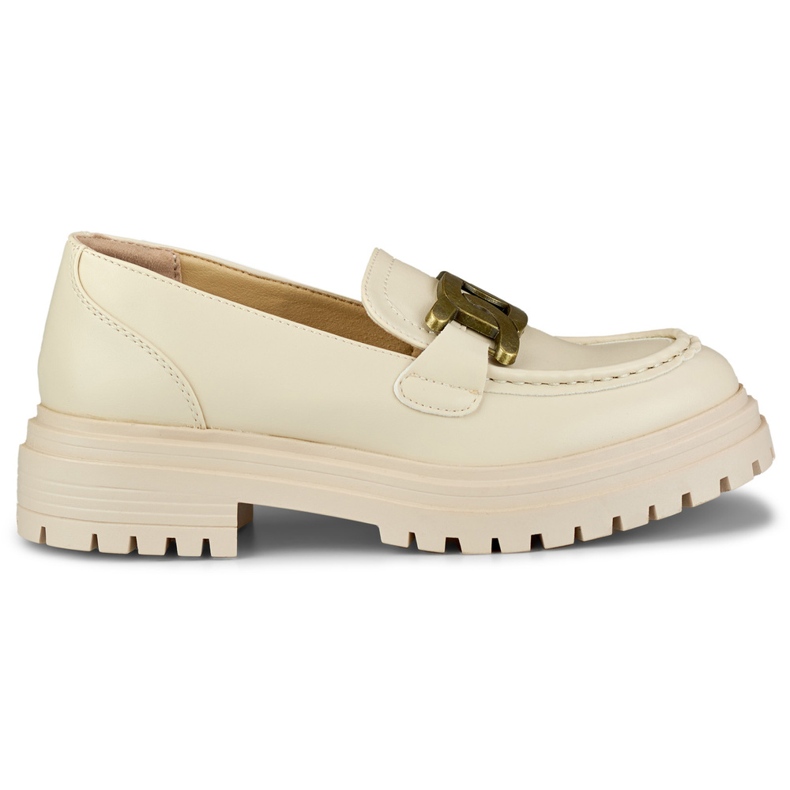 Mocassins beiges à boucle dorée