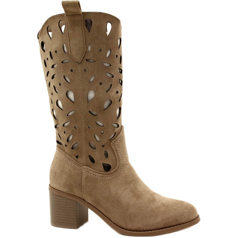 M.Daszyński Bottes Femme Daim Ajouré MR2337-3 Beige
