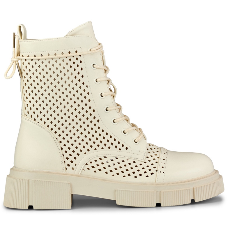 Bottines femme ajourées beige à lacets