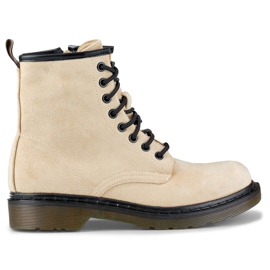 Bottes de travail nouées en daim beige pour femme