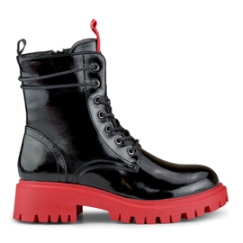 Bottes de travail femme laquées noires à semelle rouge