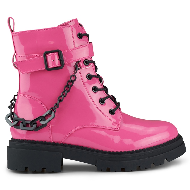 Travailleuse en cuir verni rose pour femme avec une chaîne amovible Travailleuse en cuir verni rose pour femme avec une chaîne amovible