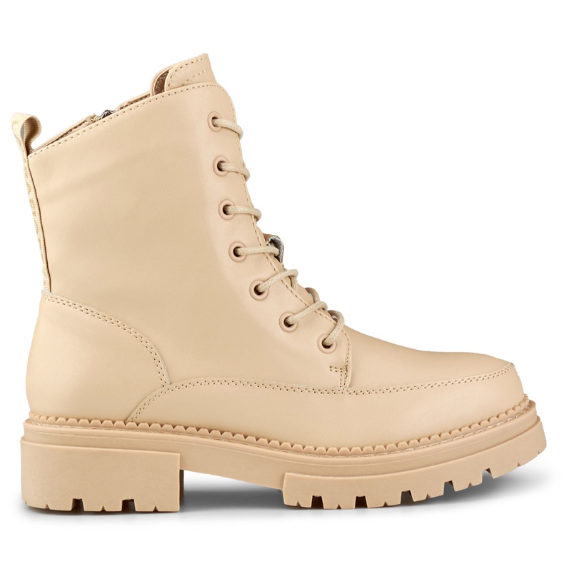 Bottines à lacets beiges pour femme en cuir naturel Bottines à lacets beiges pour femme en cuir naturel