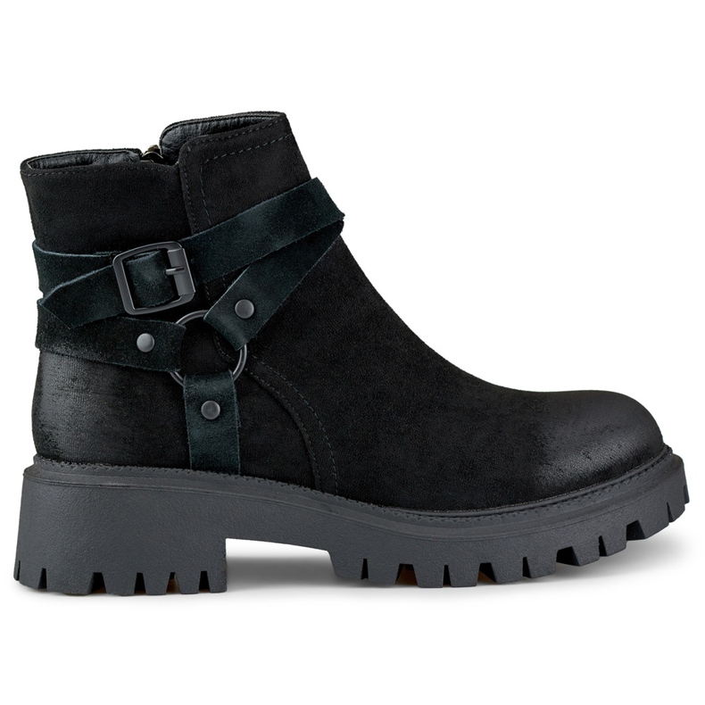 Bottines femme en daim noir avec décoration Aline noire le noir