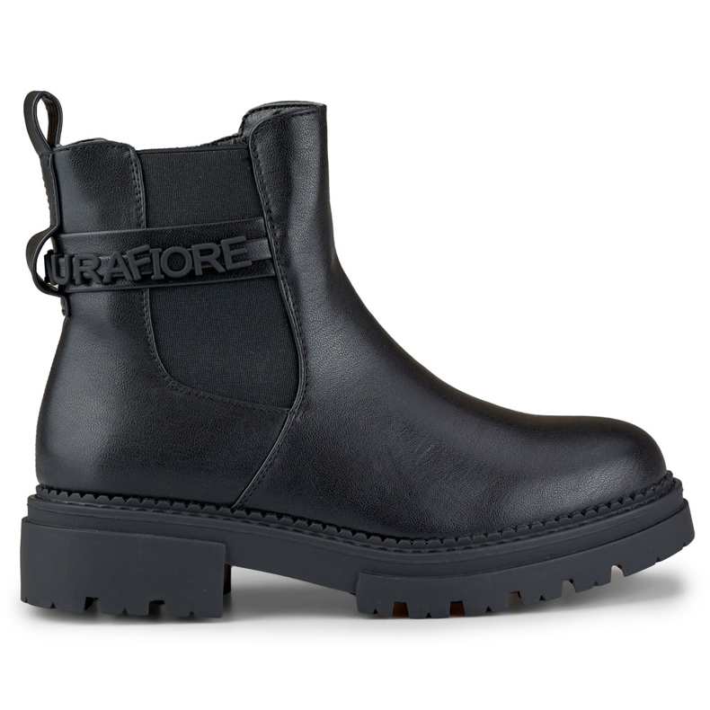 Bottes noires pour dames en éco-cuir avec une inscription décorative le noir Bottes noires pour dames en éco-cuir avec une inscription décorative le noir