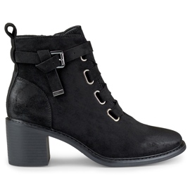 Bottines à talons bas pour femme en daim noir de Salin le noir