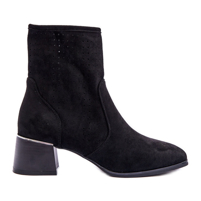 Bottines à Talons Hauts Ajourées en Daim Perles Noires le noir