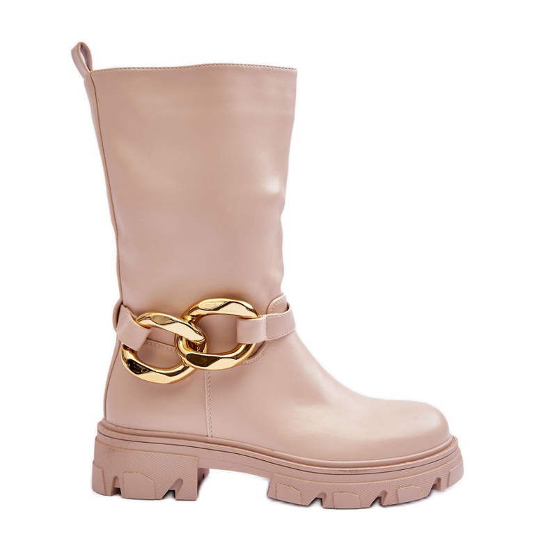 Bottines à Talon Plat en Cuir Beige Diominna Bottines à Talon Plat en Cuir Beige Diominna