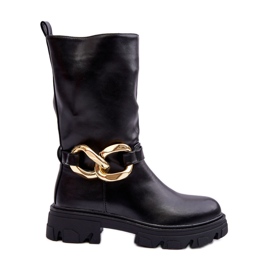 Bottines à Talon Plat en Cuir Noir Diominna