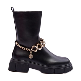 Bottes Hautes En Cuir Avec Chaîne Noir Pugen
