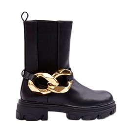 PG1 Bottes en cuir à la mode Bottes Jodhpur avec chaîne Noir Kambiz