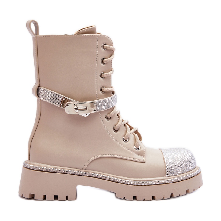 Bottes Worker En Cuir Embellies Pour Femme Beige Totah Bottes Worker En Cuir Embellies Pour Femme Beige Totah
