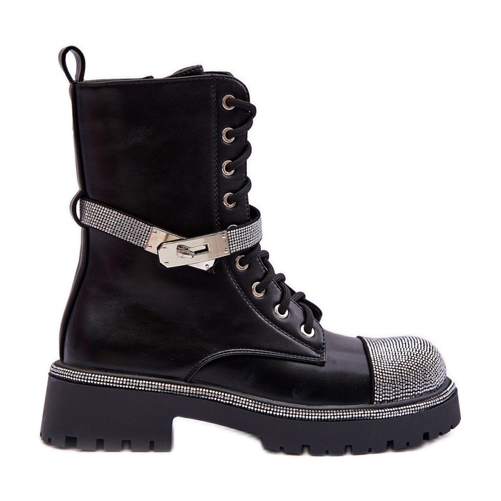 Bottes de travail en cuir ornées pour femmes, noir Totah le noir
