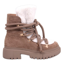 Boots de neige en peau de mouton Karité Kaki brun