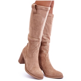 Bottes à talons hauts en daim pour femmes Beige Khabira
