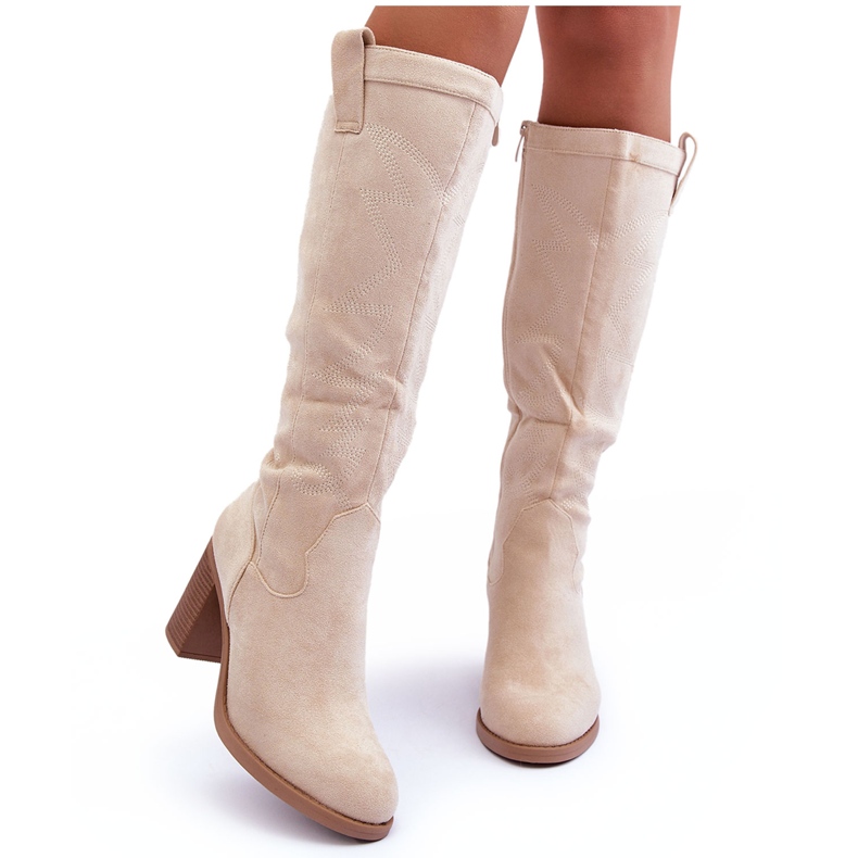 Bottes à talons hauts en daim pour femmes Beige clair Khabira