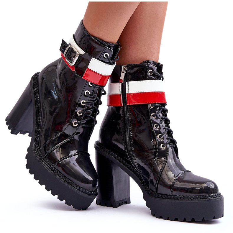 Adrijana Bottines à talons hauts en cuir épais Noir le noir