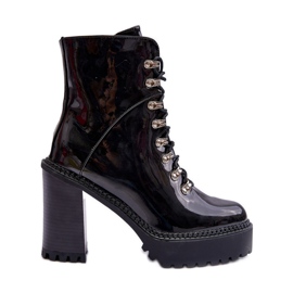 Bottines Laquées à Talons Chunky Noir Ikeshia le noir
