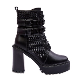 Bottes en cuir à talons hauts épais avec clous Cadabra noirs le noir