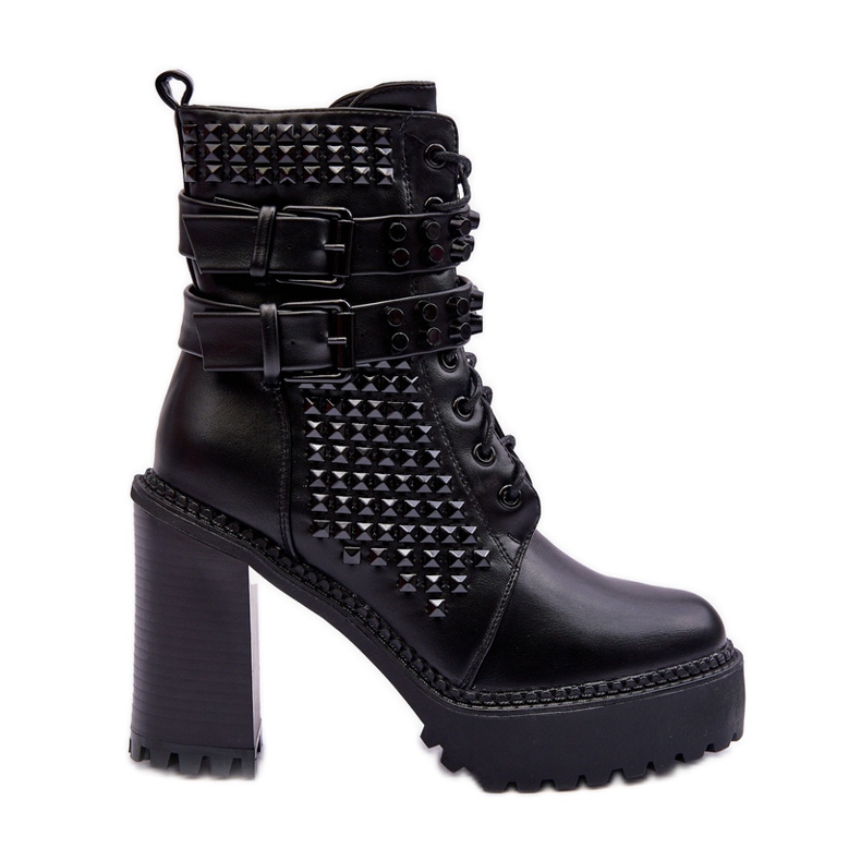 Bottes en cuir à talons hauts épais avec clous Cadabra noirs le noir