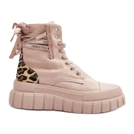 Bottes à plateforme en daim pour femmes, chevrons beige clair