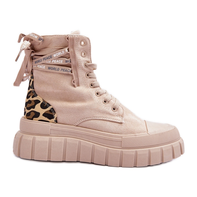 Bottes à plateforme en daim pour femmes, chevrons beige clair
