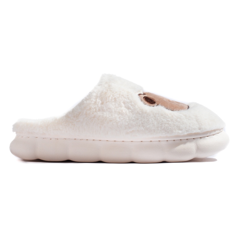 Chaussons en fourrure blanche avec ours en peluche Shelovet