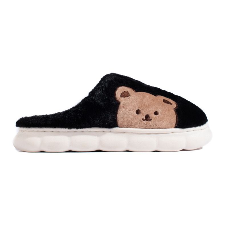 Chaussons femme avec ours en peluche Shelovet beige le noir Chaussons femme avec ours en peluche Shelovet beige le noir