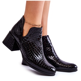 PA2 Bottines Laquées Découpes Crocodile Motif Dalros Noir le noir