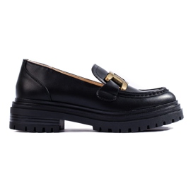 Mocassins pour femmes noires sur une épaisse plateforme Shelovet