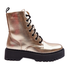 FB2 Bottes De Travail En Cuir Métallisé Doré Teflorna