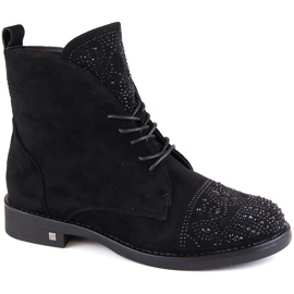 Bottines femme avec zircons noir Potocki SZ12178 le noir