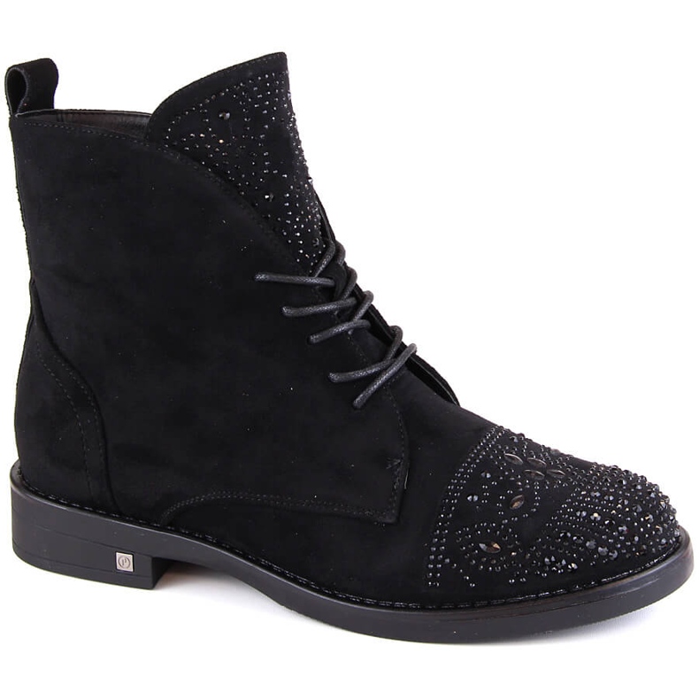 Bottines femme avec zircons noir Potocki SZ12178 le noir