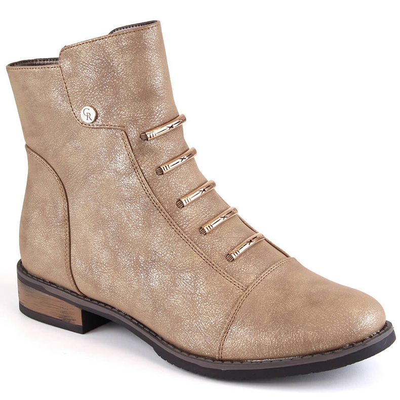 Bottines plates femme isolées beige or Jezzi ASA62-16