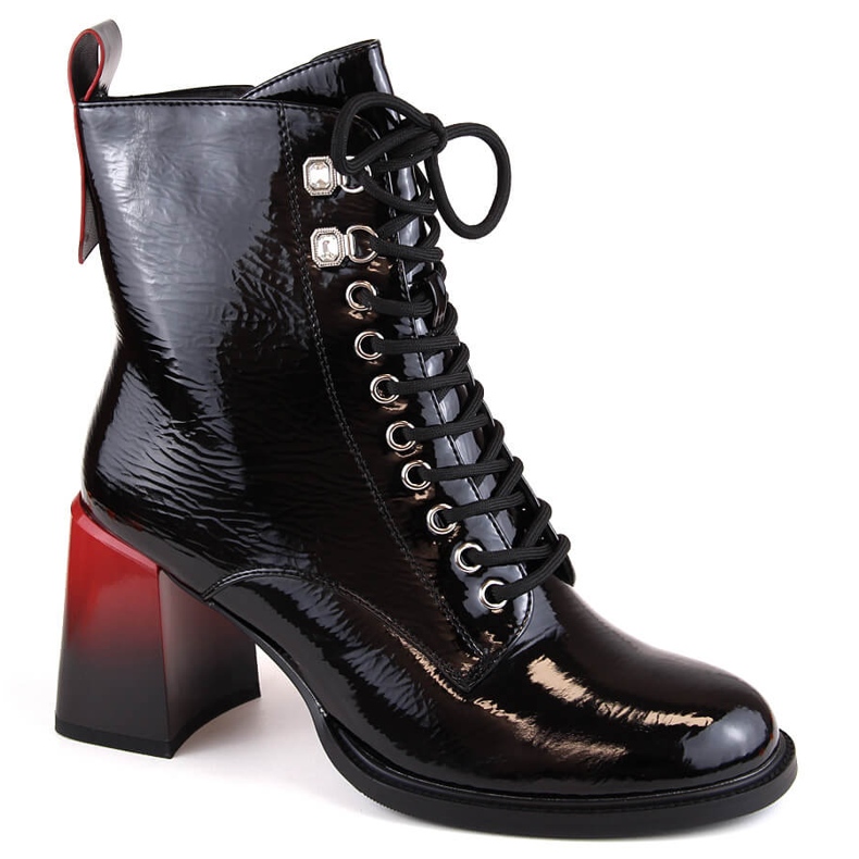 Bottines à talons laquées noires pour femme D&amp;A S.Barski Premium Collection MR870-06 le noir