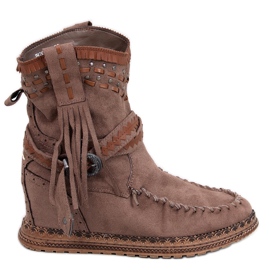 Bottines compensées à franges Lotz Kaki brun Bottines compensées à franges Lotz Kaki brun