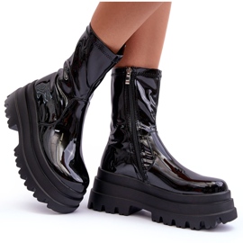 FB2 Bottines Laquées Sur Plateforme Chunky Mibrac Noir