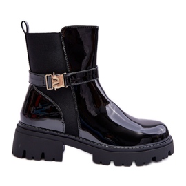FB2 Bottines Jodhpur Laquées Femme Noir Elspetia